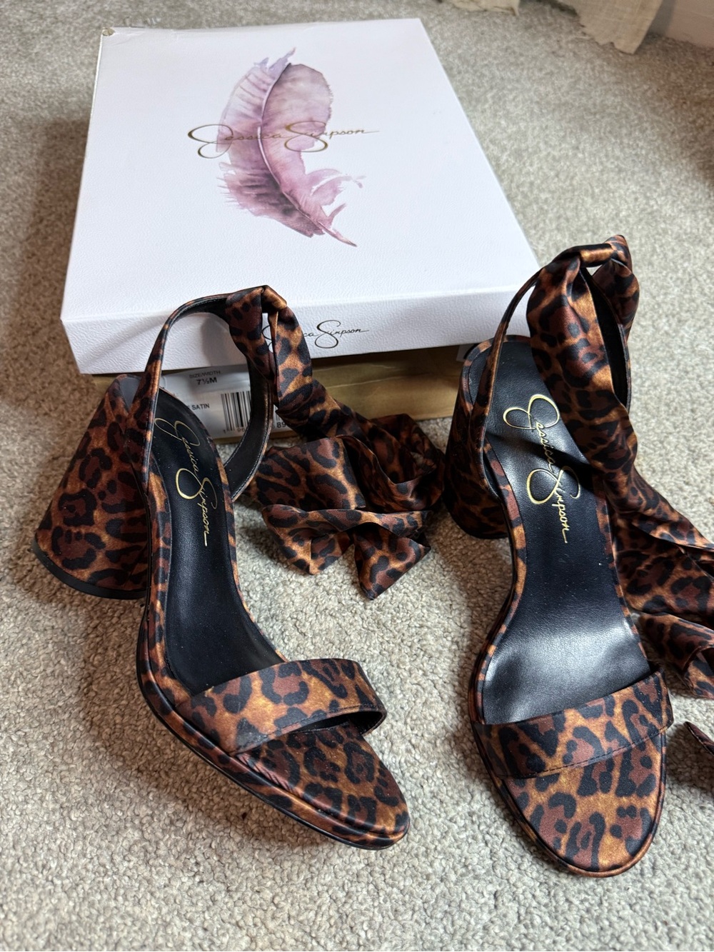 Jessica Simpson Leopard-Print Ankle-Tie Block Heel Sandals - Brown/Black